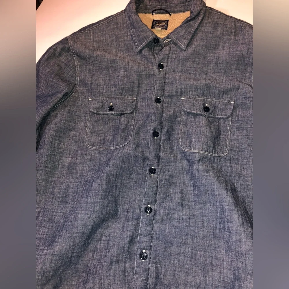 J.Crew Sherpa-lined Blue Chambray Work Shirt: Excellent Condition; Mens Size XL